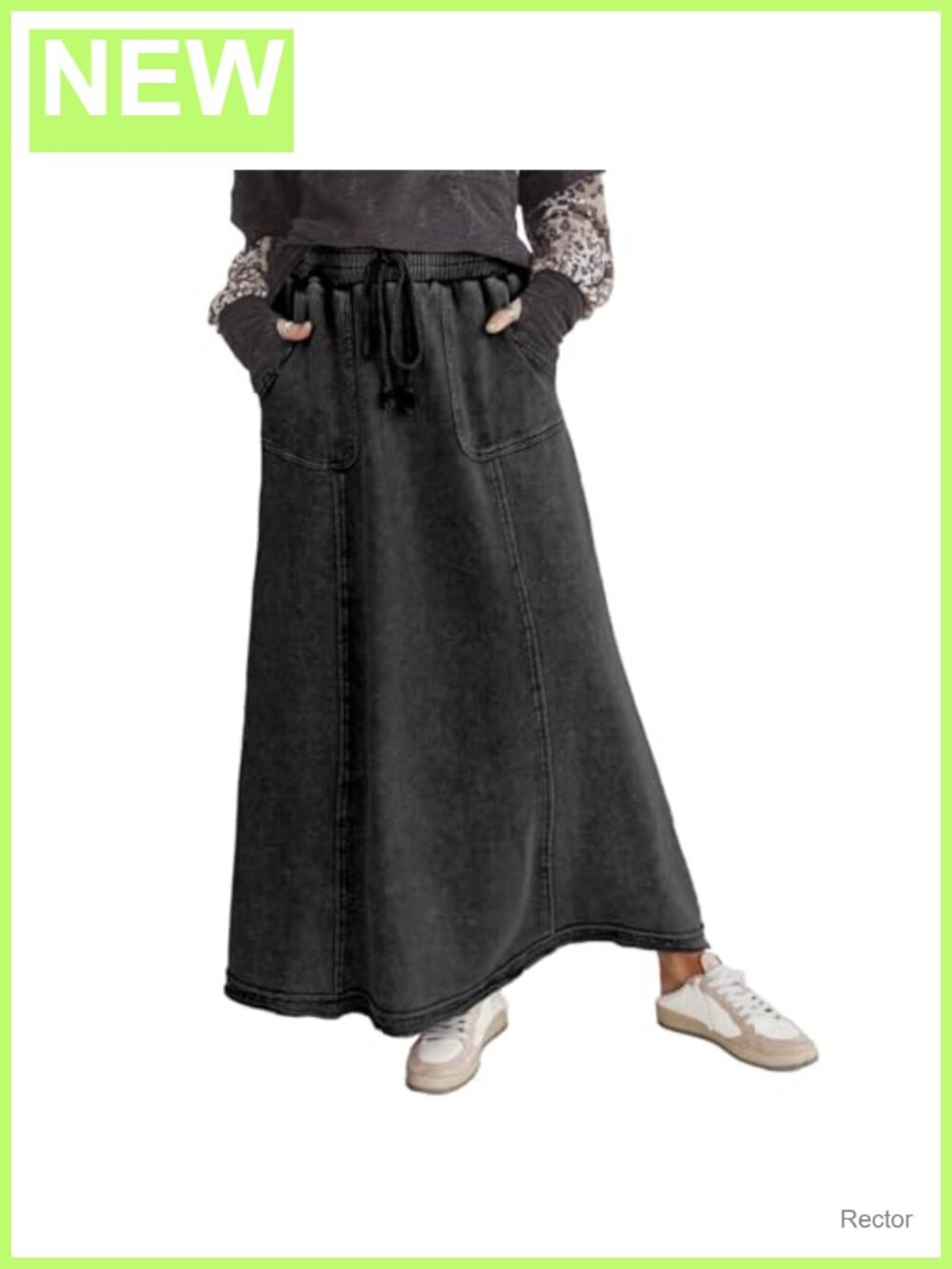 Womens High Waist Acid Wash Maxi Skirt A Line Flowy Cotton with Pockets